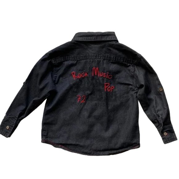 Tag Black Rock Music Pop Embroidered Button-down Shirt 100% Cotton Size 2T - Picture 2 of 7